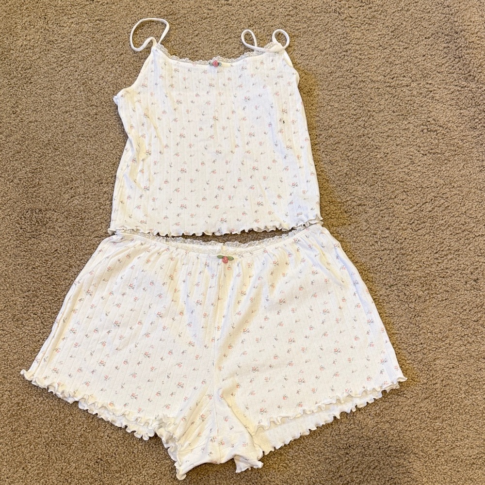 aerie White Floral Cami & Shorts Pajama Set